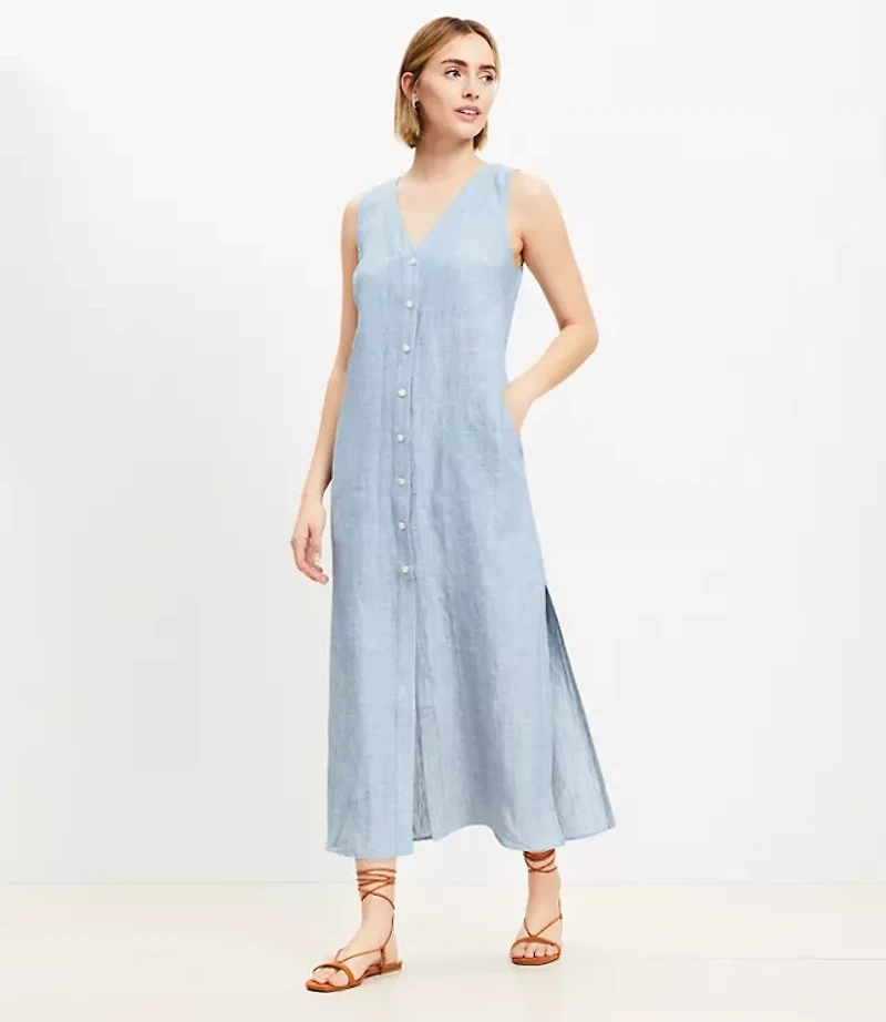 Petite Linen Vest Midi Dress