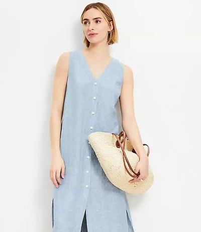 Petite Linen Vest Midi Dress