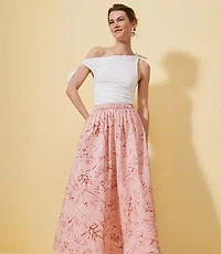 Petite Bird Toile Poplin Pull On Maxi Pocket Skirt