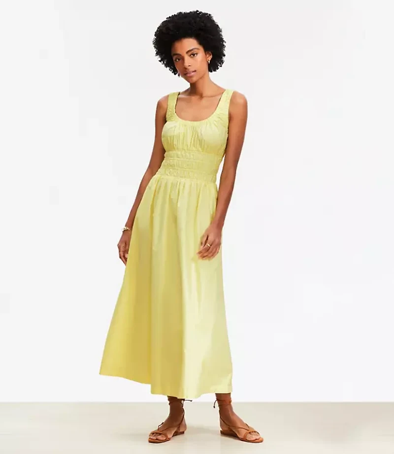 Petite Poplin Smocked Maxi Pocket Dress