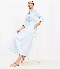 Petite Striped Poplin Tie Front Pocket Shirtdress