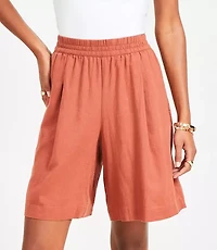 Pull On Bermuda Shorts Linen Blend