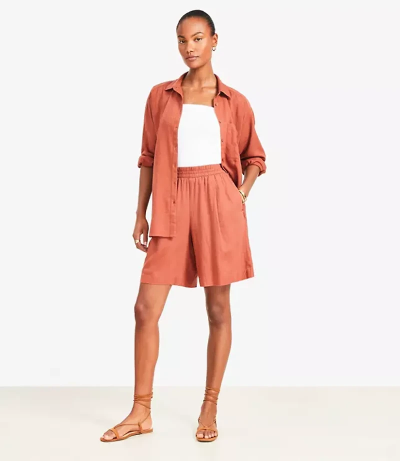 Pull On Bermuda Shorts Linen Blend