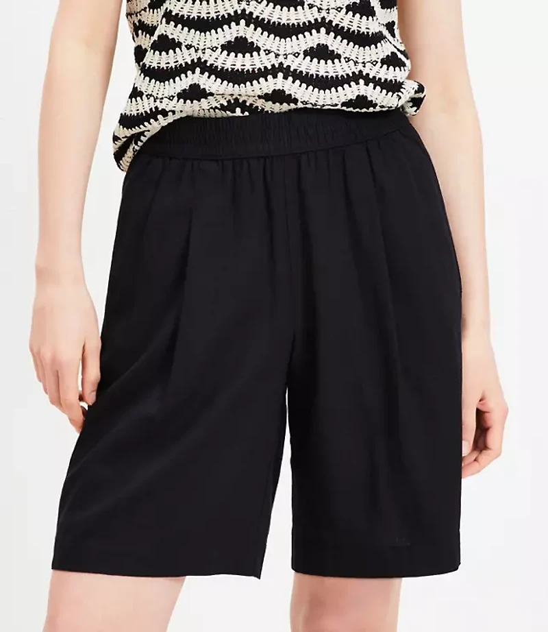 Pull On Bermuda Shorts Linen Blend