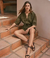 Petite Poplin Safari Peplum Top