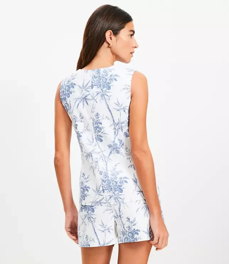 Petite Palm Cotton Linen Double Breasted Vest