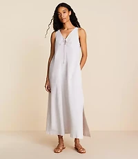 Petite Lou & Grey Crosshatch Linen Cotton Tie Keyhole Maxi Pocket Dress