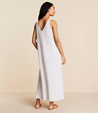 Petite Lou & Grey Crosshatch Linen Cotton Tie Keyhole Maxi Pocket Dress