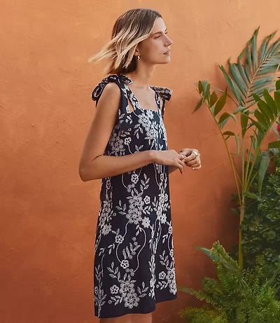 Petite Floral Eyelet Tie Strap Mini Dress