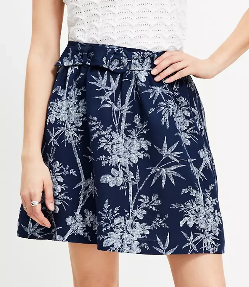 Petite Palm Belted Linen Blend Mini Pocket Skirt