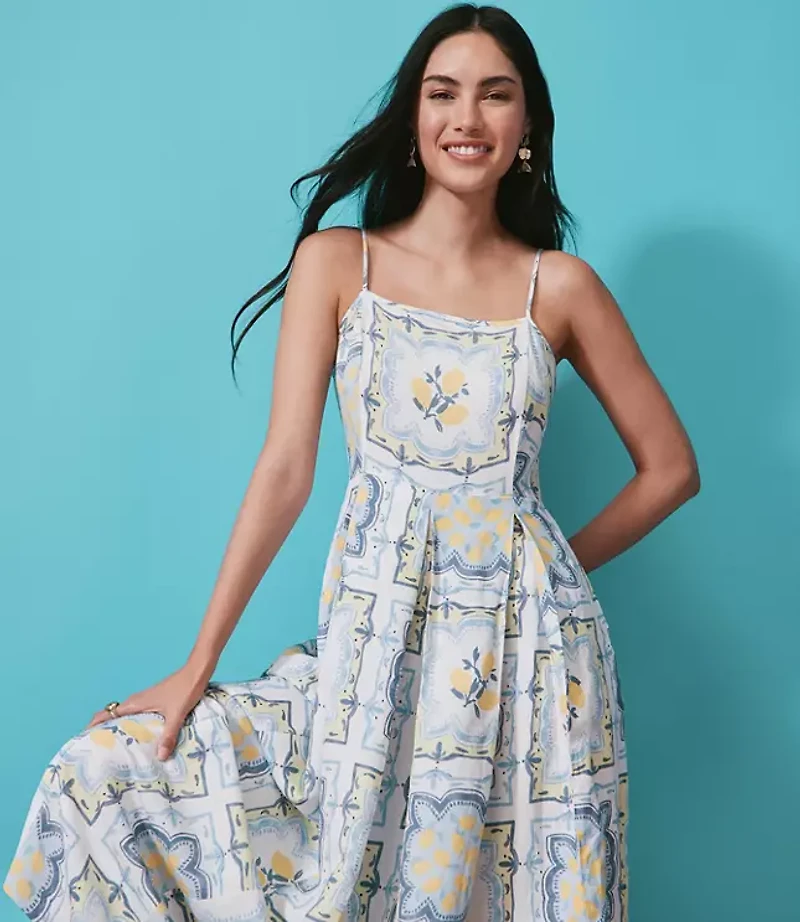 Lemon Linen Blend Strappy Maxi Pocket Dress