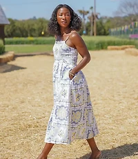 Lemon Linen Blend Strappy Maxi Pocket Dress
