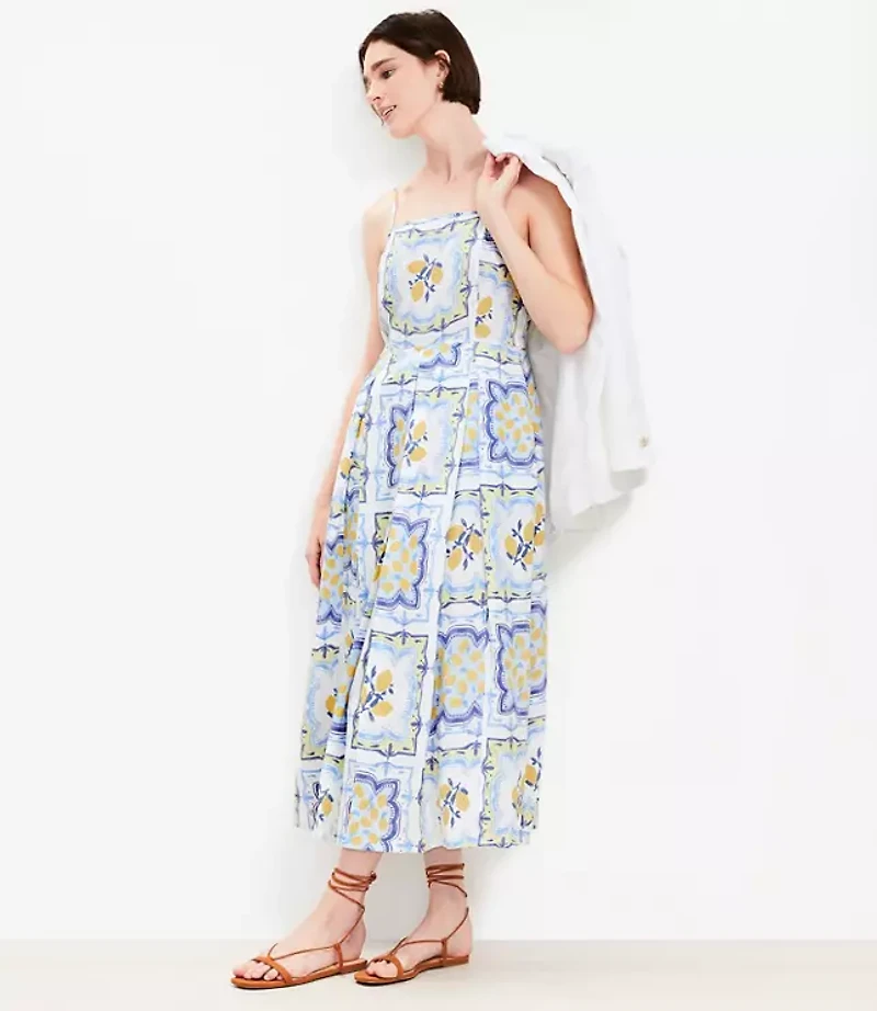 Lemon Linen Blend Strappy Maxi Pocket Dress