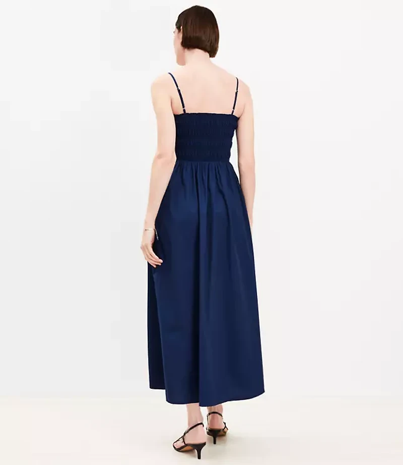 Petite Poplin Smocked Strappy Maxi Pocket Dress