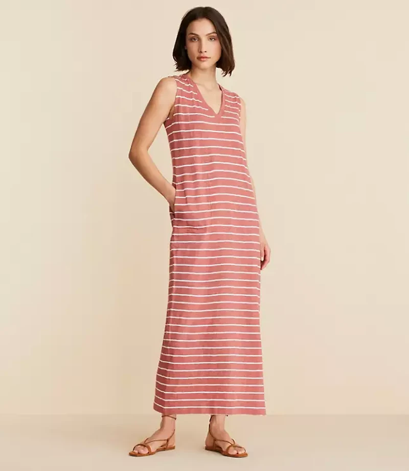 Petite Lou & Grey Striped Soft Slub Maxi Pocket Tee Dress