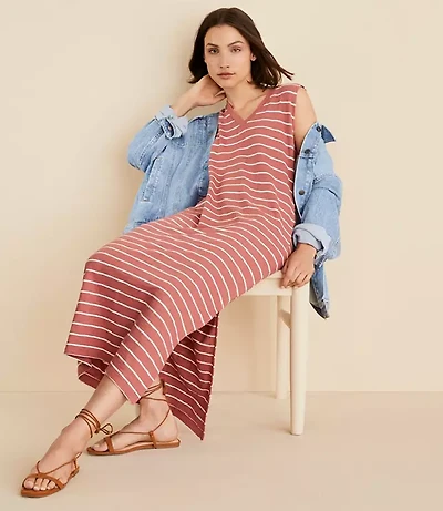 Petite Lou & Grey Striped Soft Slub Maxi Pocket Tee Dress