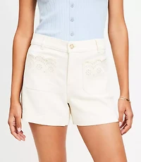 Eyelet Pocket Palmer Denim Shorts Ivory
