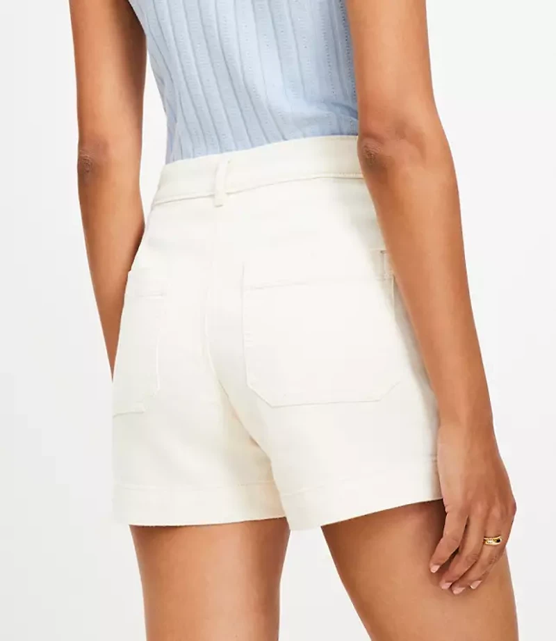Eyelet Pocket Palmer Denim Shorts Ivory