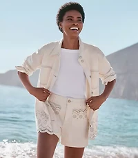 Eyelet Pocket Palmer Denim Shorts Ivory