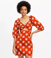 Petite LOFT Beach Sunny Linen Cutout Twist Mini Pocket Dress