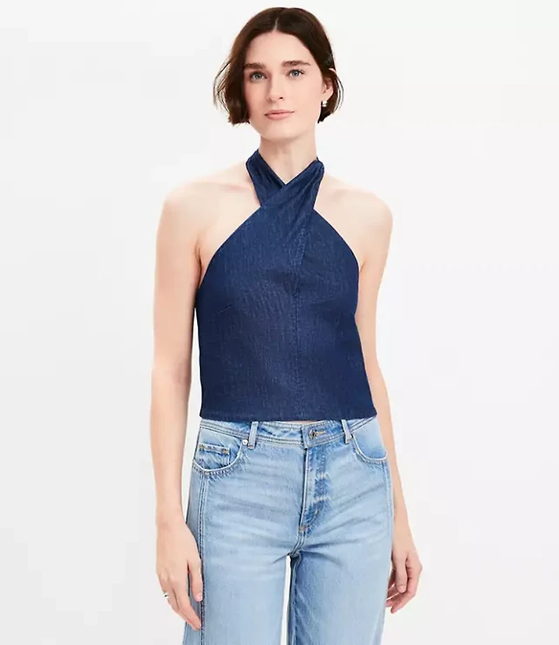 Chambray Crossover Halter Top