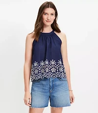 Petite Daisy Eyelet Scalloped Halter Top
