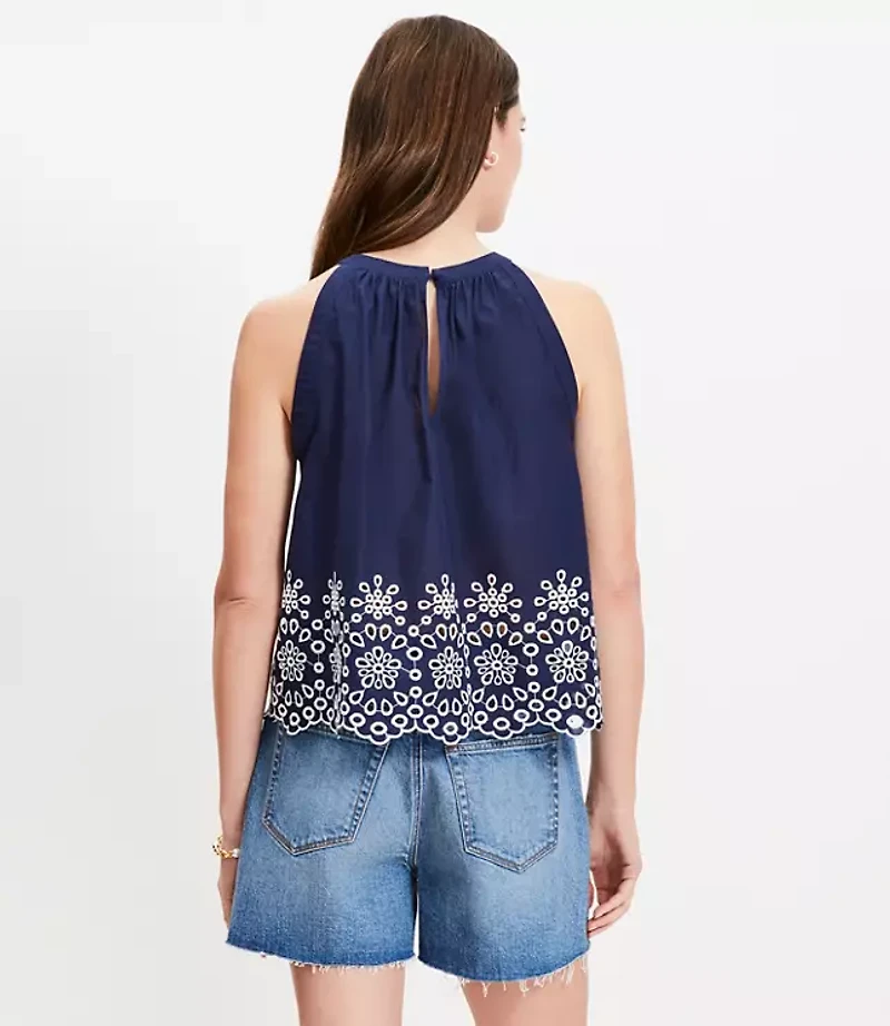 Petite Daisy Eyelet Scalloped Halter Top