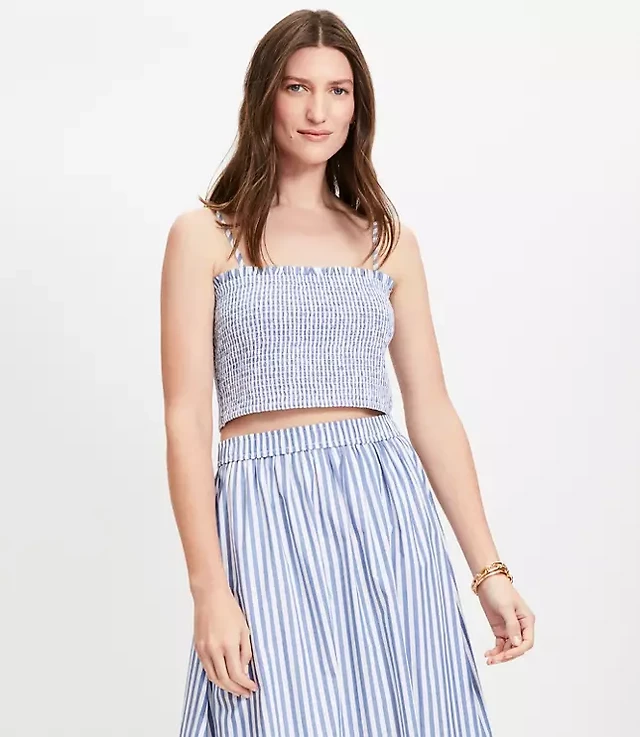Loft Petite Striped Poplin Smocked Midi Pocket Dress | Hawthorn Mall