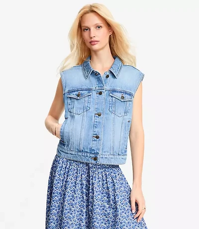 Denim Trucker Vest Bright Mid Indigo Wash