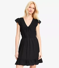 Tie Smocked Mini Pocket Dress