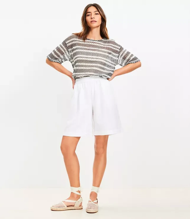 Pull On Bermuda Shorts Linen Cotton