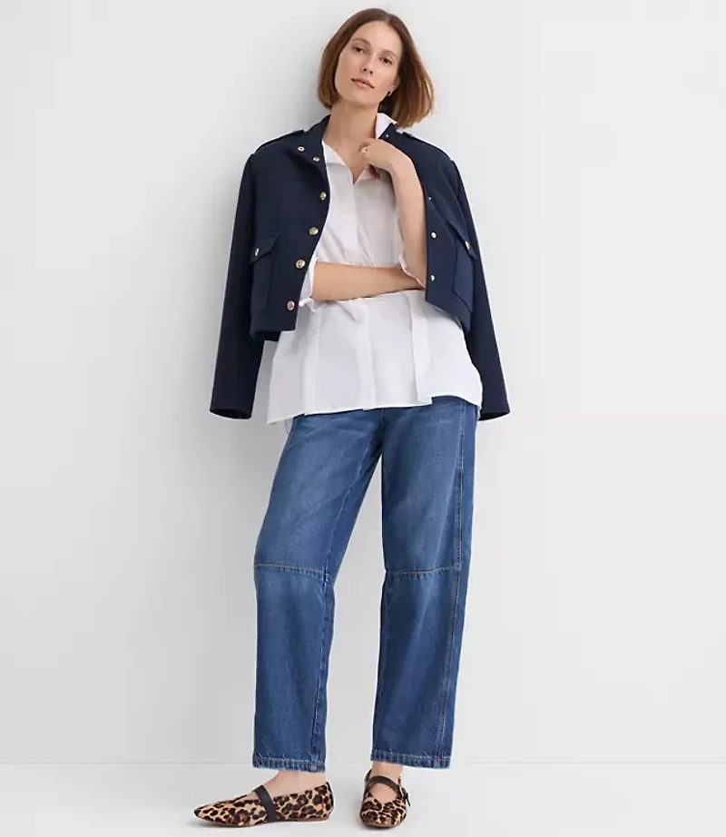 Seamed Poplin Tunic Shirt
