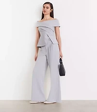 Petite LOFT Versa Seasonless Stretch Asymmetrical Off The Shoulder Top