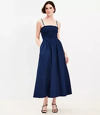 Poplin Smocked Strappy Maxi Pocket Dress