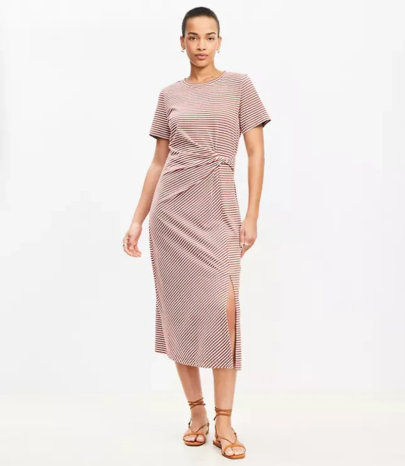 Petite Striped Twist Midi Dress