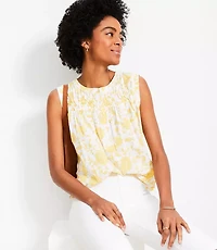 Petite Floral Pleated Yoke Mixed Media Top