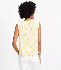 Petite Floral Pleated Yoke Mixed Media Top