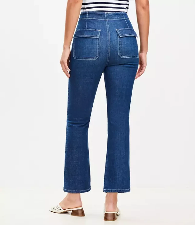 Petite Curvy High Rise Sailor Kick Crop Jeans in Classic Mid Wash