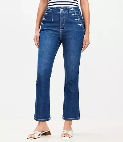 Petite Curvy High Rise Sailor Kick Crop Jeans in Classic Mid Wash