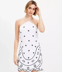 Embroidered Linen Blend Mini Halter Dress