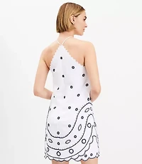 Embroidered Linen Blend Mini Halter Dress