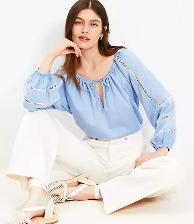 Petite Cutout Tie Neck Blouse