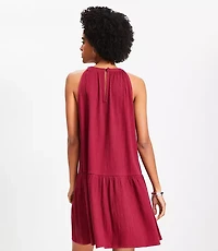 Petite Crinkle Flounce Mini Halter Dress