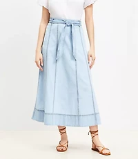Chambray Belted Midi Pocket Skirt