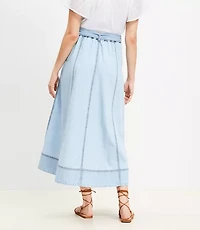 Chambray Belted Midi Pocket Skirt