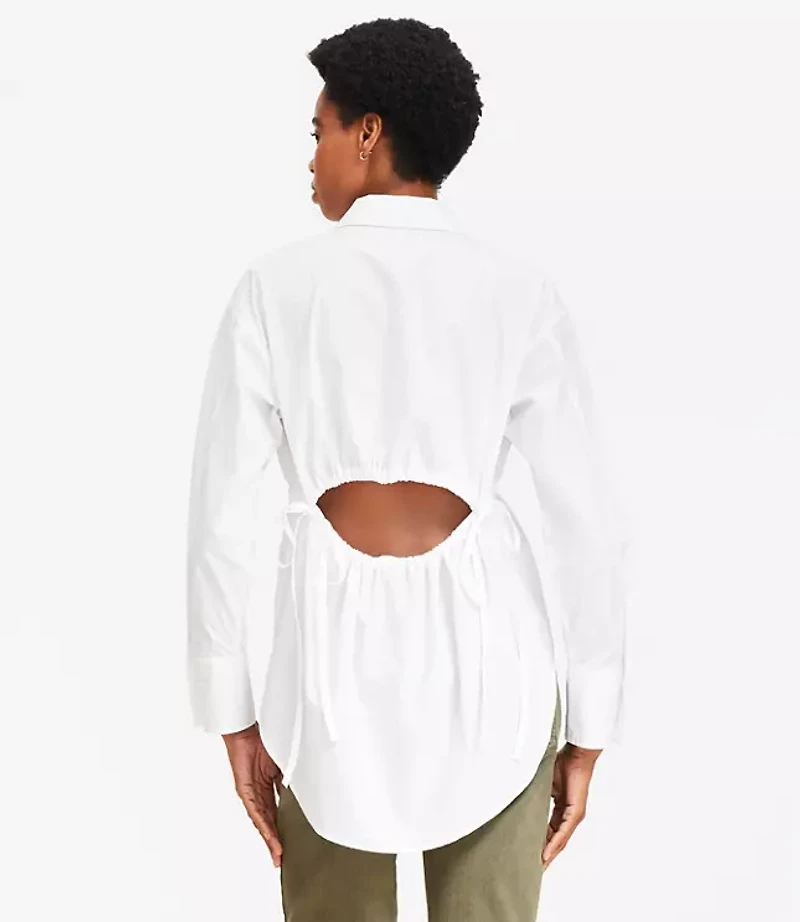 Poplin Cutout Back Tunic Shirt