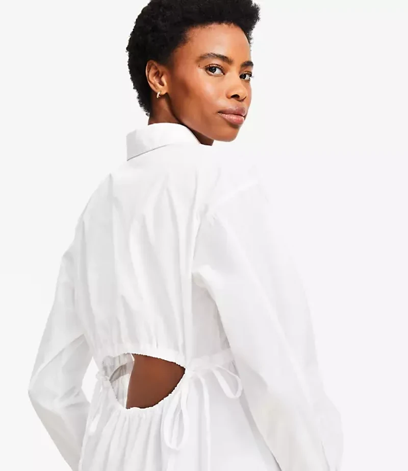Poplin Cutout Back Tunic Shirt