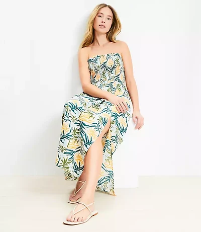 Petite LOFT Beach Sunset Smocked Cami Maxi Pocket Dress