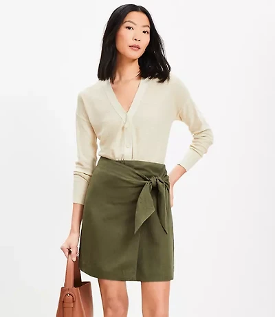 Petite Linen Blend Mini Wrap Skirt