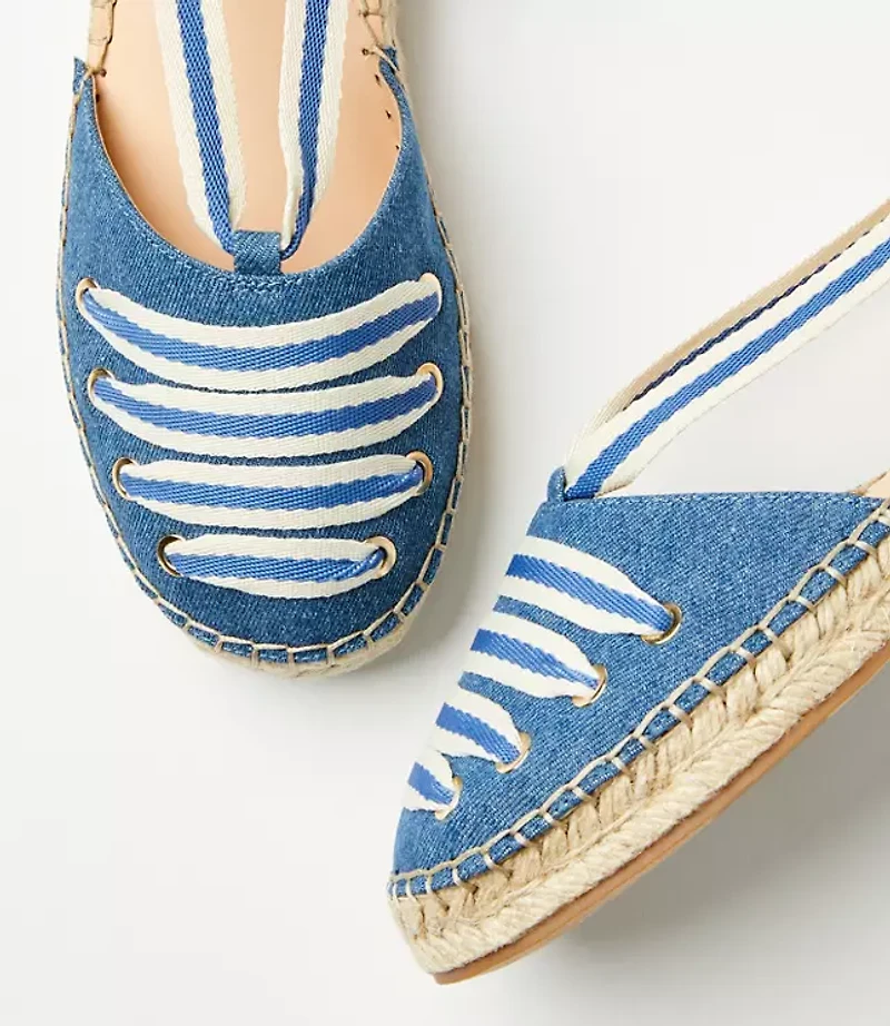 Chambray Lace Up Flat Espadrilles